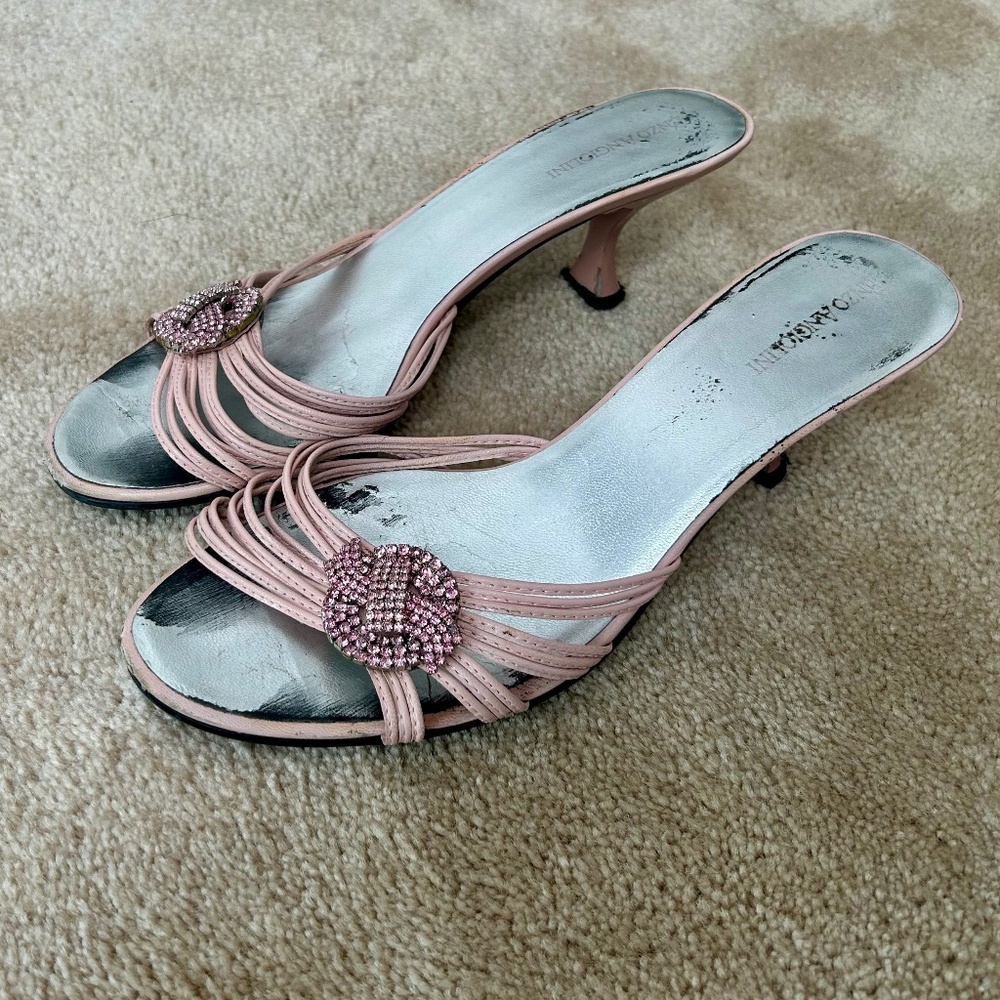 Enzo Angiolini Eamusetta Pink Leather Sandals with Embellishment and Low Heel 9